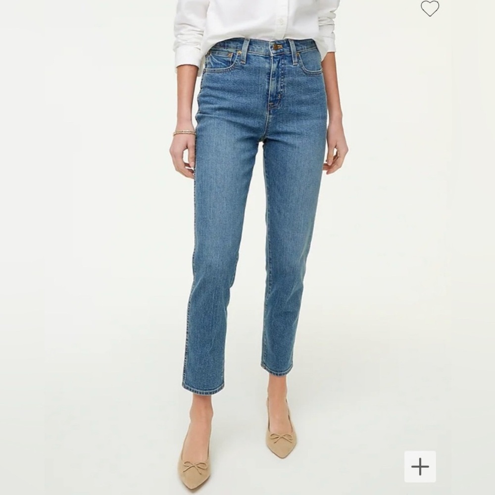 J. Crew High-Rise Straight Jeans in Medium Blue